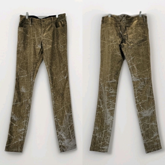 Tripp NYC Shine On Metallic Pants Size 28 Gold Bronze Silver Halographic Flawed - Picture 1 of 16